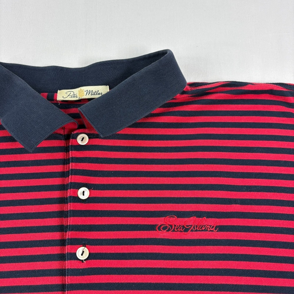 Peter Millar Shirt Mens XL Sea Island Golf Polo Red Striped Cotton Casual
